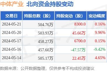 中体产业北向资金动向 5月21日增持8300股，彰显外资信心